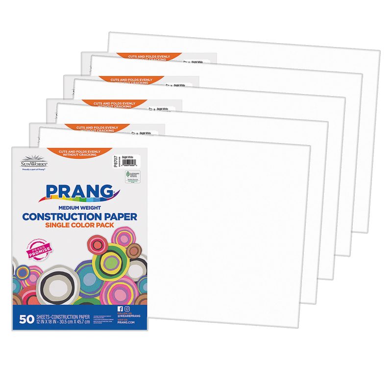 Prang® Construction Paper, 12" x 18", White, 50 Sheets Per Pack, Set Of 5 Packs - Bright White