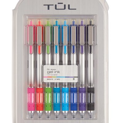 TUL® GL Series Retractable Gel Pens, Medium Point, 0.7 mm, Silver Barrel, Assorted Standard & Bright Ink Colors, Pack Of 14 Pens - Assorted,8