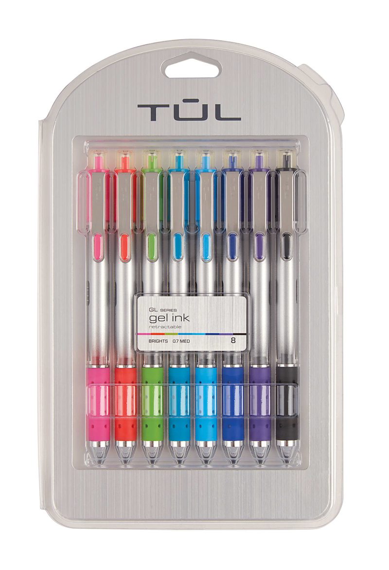 TUL® GL Series Retractable Gel Pens, Medium Point, 0.7 mm, Silver Barrel, Assorted Standard & Bright Ink Colors, Pack Of 14 Pens - Assorted,8
