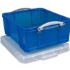 Really Useful Box® Plastic Storage Container With Built-In Handles And Snap Lid, 17 Liters, 17 1/4" x 14" x 7", Blue - Image 2