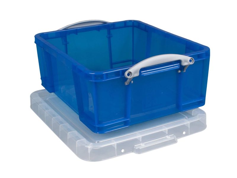 Really Useful Box® Plastic Storage Container With Built-In Handles And Snap Lid, 17 Liters, 17 1/4" x 14" x 7", Blue - Image 2