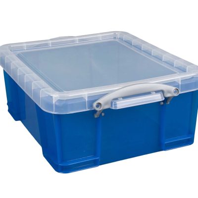 Really Useful Box® Plastic Storage Container With Built-In Handles And Snap Lid, 17 Liters, 17 1/4" x 14" x 7", Blue