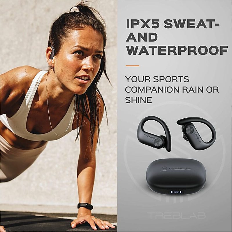 TREBLAB X3 Pro - True Wireless Earbuds with Earhooks - 145H Battery Life, Bluetooth 5.0, IPX5 Waterproof Earbuds - TWS Bluetooth Headphones with Charging case for Sport, Running, Workout - Black - Stereo - True Wireless - Bluetooth - 33 ft - 20 Hz - Image 2