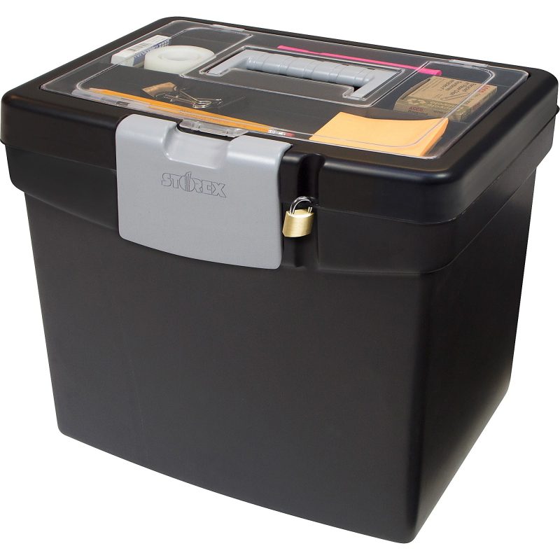 Storex Portable Storage Box - External Dimensions: 14.9" Length x 11" Width x 12.1"Height - Media Size Supported: Letter - Snap-tight Closure - Plastic - Black - For File - Recycled - 1 / Carton - Image 2