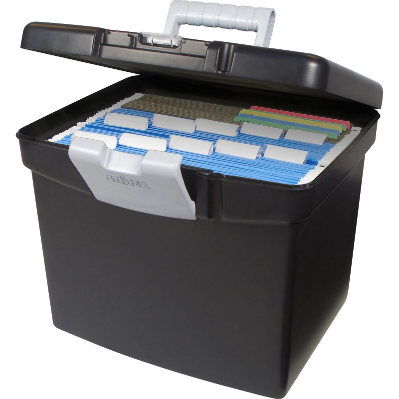 Storex Portable Storage Box - External Dimensions: 14.9" Length x 11" Width x 12.1"Height - Media Size Supported: Letter - Snap-tight Closure - Plastic - Black - For File - Recycled - 1 / Carton - Image 3