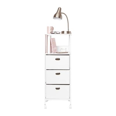 Dormify Sutton Charging 3-Drawer Cart on Wheels, Clear - White/Grey