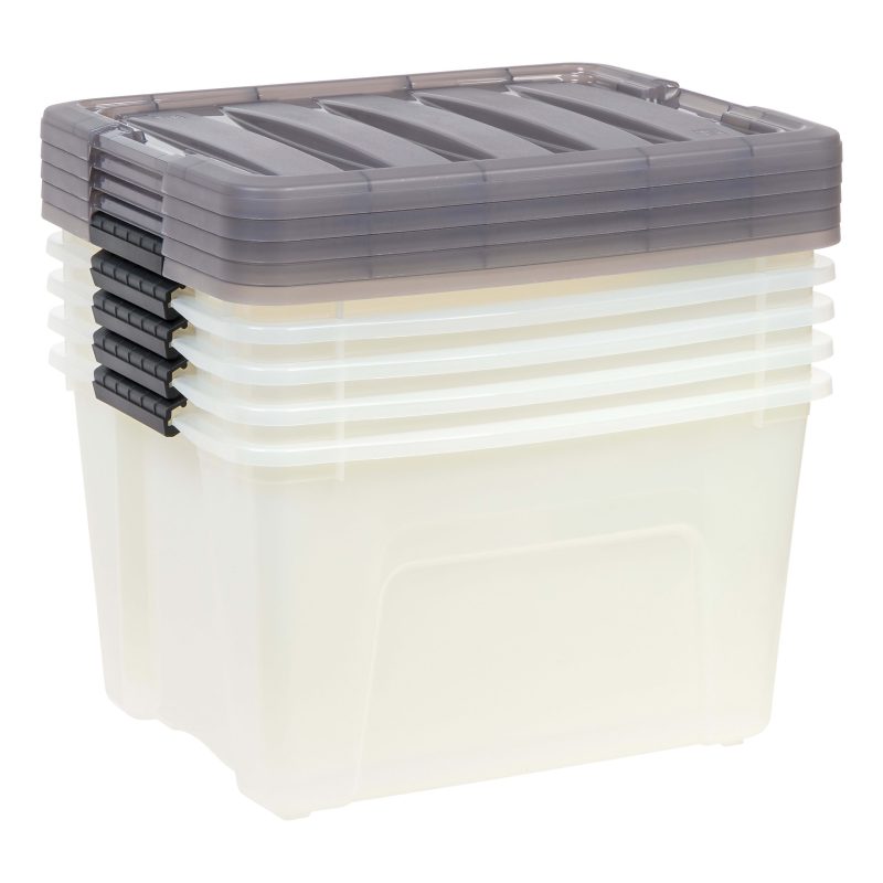 Iris® Stack & Pull™ Storage Boxes, 10 Gallon, Clear/Gray, Set Of 5 Boxes - Image 8