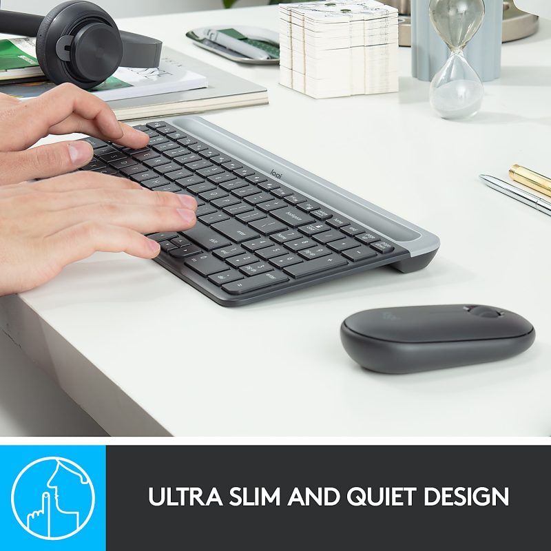 Logitech® Wireless Keyboard & Mouse, Straight Full Size Keyboard, Graphite, Ambidextrous Optical Mouse, MK470 Slim - Image 2