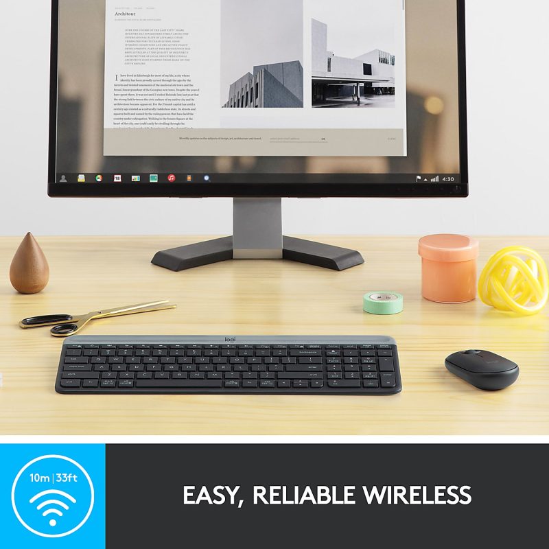 Logitech® Wireless Keyboard & Mouse, Straight Full Size Keyboard, Graphite, Ambidextrous Optical Mouse, MK470 Slim - Image 3