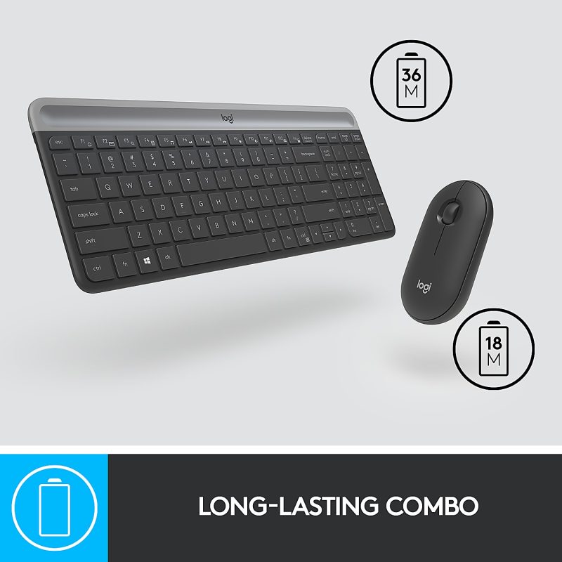 Logitech® Wireless Keyboard & Mouse, Straight Full Size Keyboard, Graphite, Ambidextrous Optical Mouse, MK470 Slim - Image 4