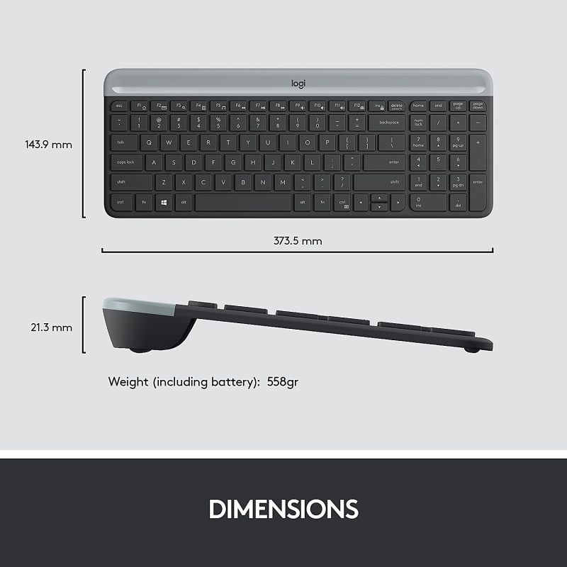 Logitech® Wireless Keyboard & Mouse, Straight Full Size Keyboard, Graphite, Ambidextrous Optical Mouse, MK470 Slim - Image 7