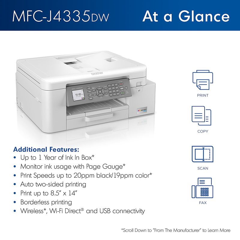 Brother® INKvestment Tank MFC-J4335DW Wireless Inkjet All-In-One Color Printer - Image 2