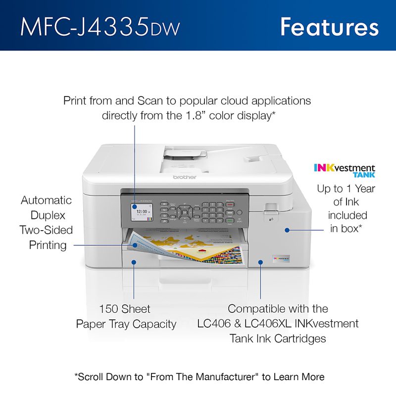 Brother® INKvestment Tank MFC-J4335DW Wireless Inkjet All-In-One Color Printer - Image 3