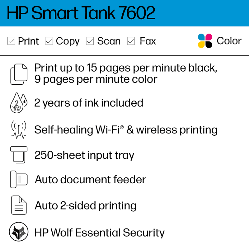 HP Smart Tank 7602 Wireless All-In-One Color Inkjet Printer - Image 2