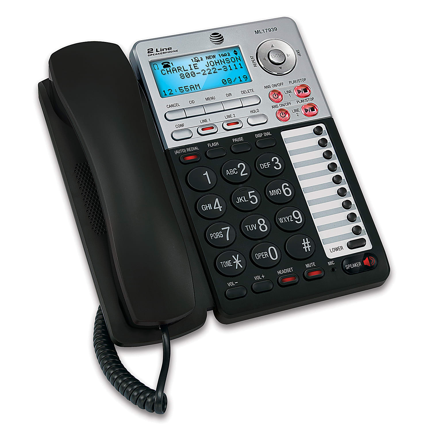 AT&T ML17939 2-Line Corded Phone with Speakerphone & Digital Answering System, Black - Image 2