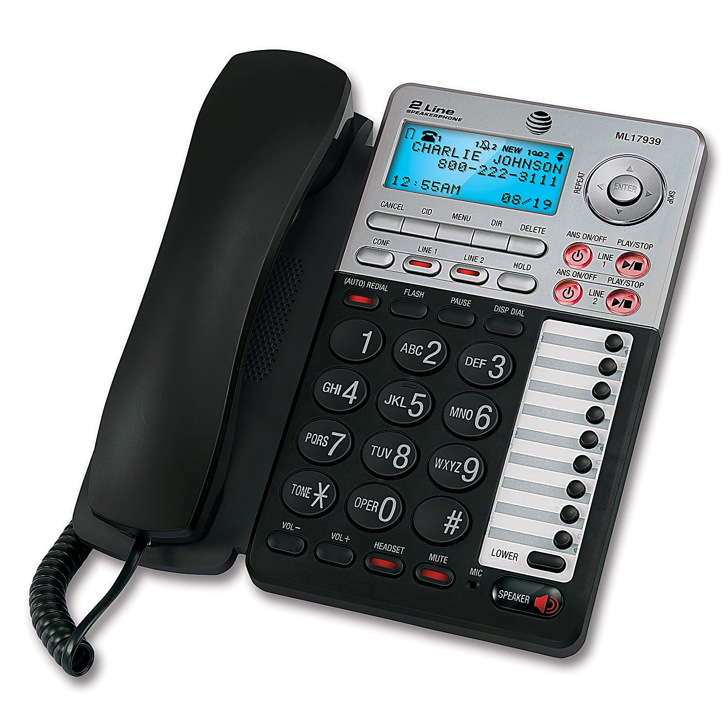 AT&T ML17939 2-Line Corded Phone with Speakerphone & Digital Answering System, Black - Image 3