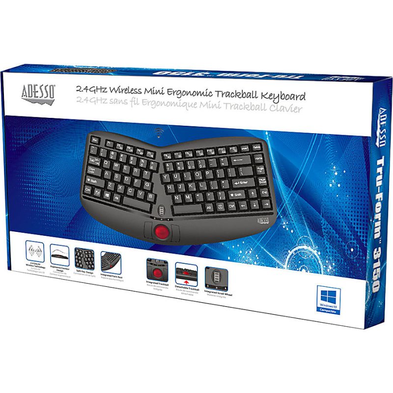Adesso Tru-Form Media 3150 2.4 GHz Wireless Ergo Trackball Keyboard - Image 8