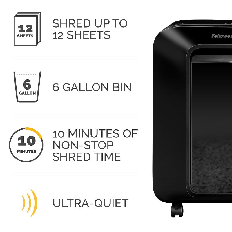 Fellowes® Powershred® LX200 100% Jam Proof Micro-Cut 12-Sheet Shredder, Black, 5015001 - Image 6
