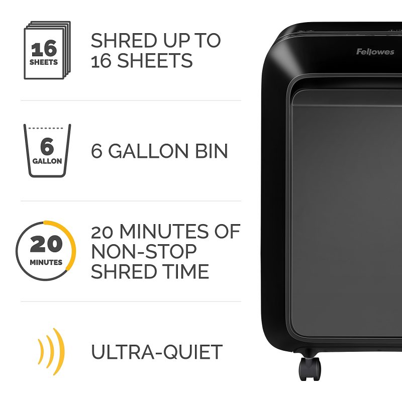 Fellowes® Powershred®  LX210 100% Jam Proof Micro-Cut 16-Sheet Shredder, Black 5015201 - Image 5