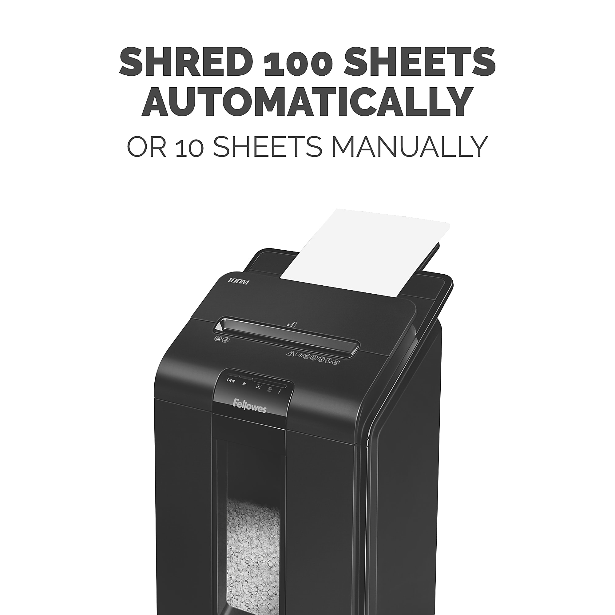 Fellowes® AutoMax™ 100M Auto Feed 100 Sheet Micro-Cut Shredder, Black - Image 2