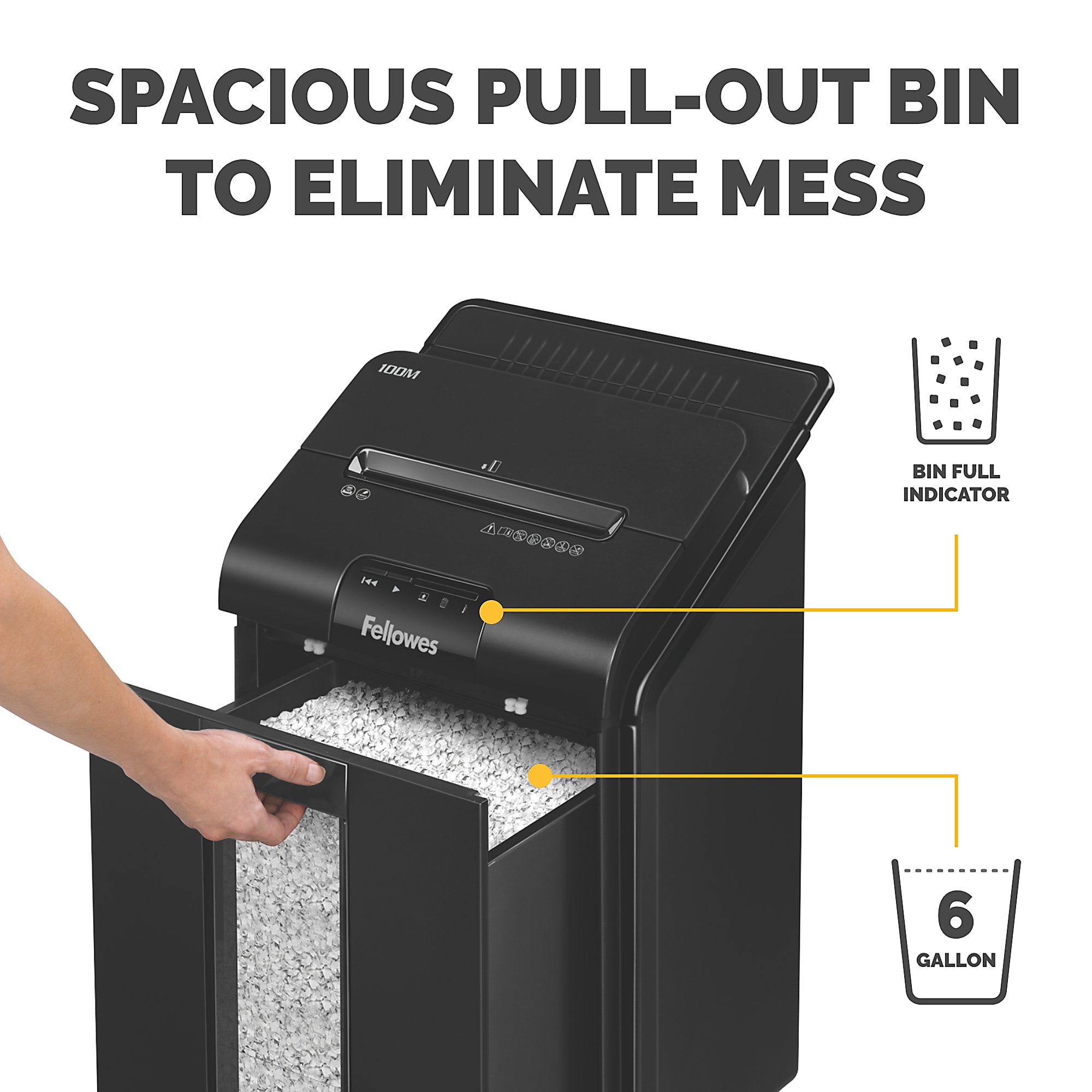 Fellowes® AutoMax™ 100M Auto Feed 100 Sheet Micro-Cut Shredder, Black - Image 7