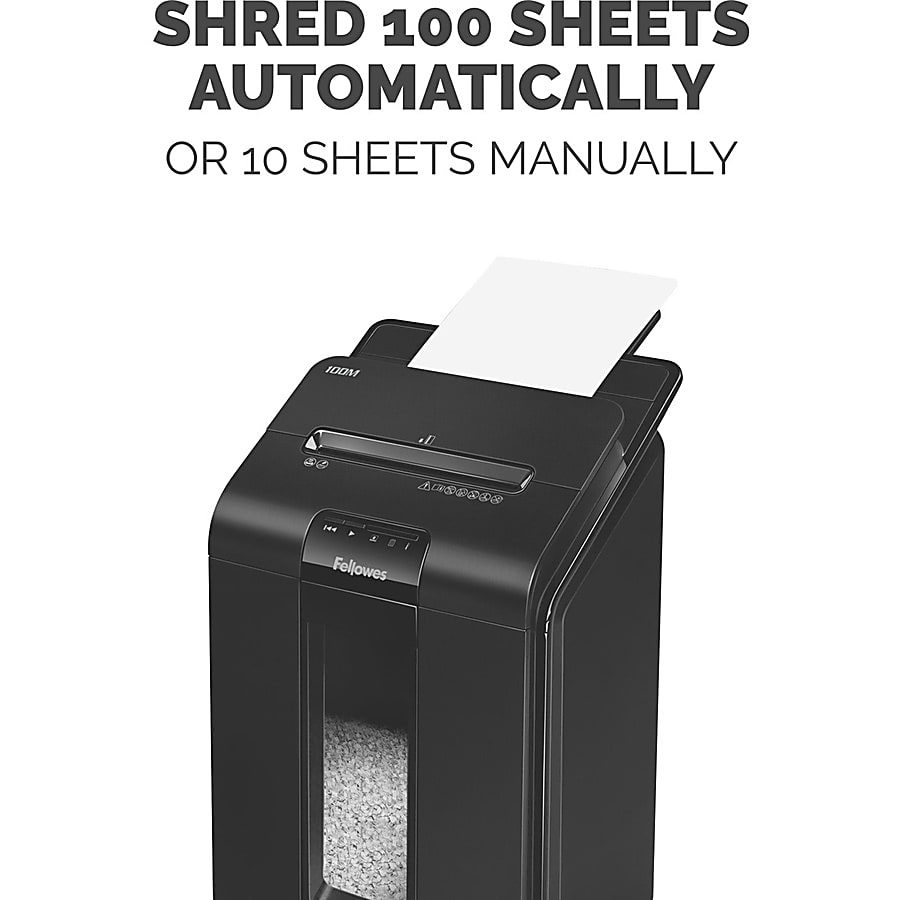 Fellowes® AutoMax™ 100M Auto Feed 100 Sheet Micro-Cut Shredder, Black - Image 12