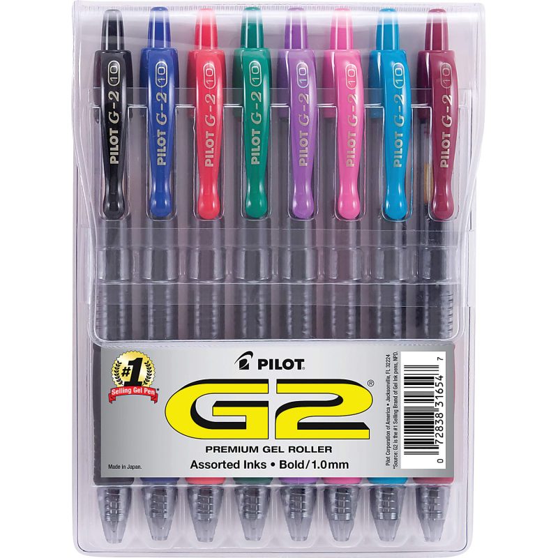 Pilot G2 Premium Gel Roller Pen, Bold Point, 1.0 mm, Black Barrel, Black Ink, Pack Of 12 - Assorted,8