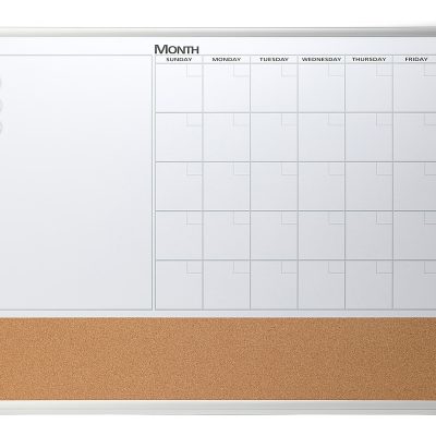 Realspace™ Magnetic Dry-Erase Whiteboard/Cork Calendar Board, 24" x 36", Silver Aluminum Frame