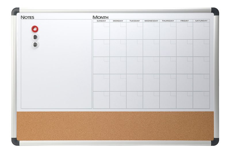 Realspace™ Magnetic Dry-Erase Whiteboard/Cork Calendar Board, 24" x 36", Silver Aluminum Frame