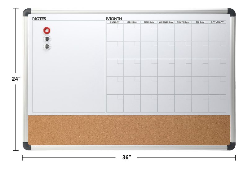 Realspace™ Magnetic Dry-Erase Whiteboard/Cork Calendar Board, 24" x 36", Silver Aluminum Frame - Image 2