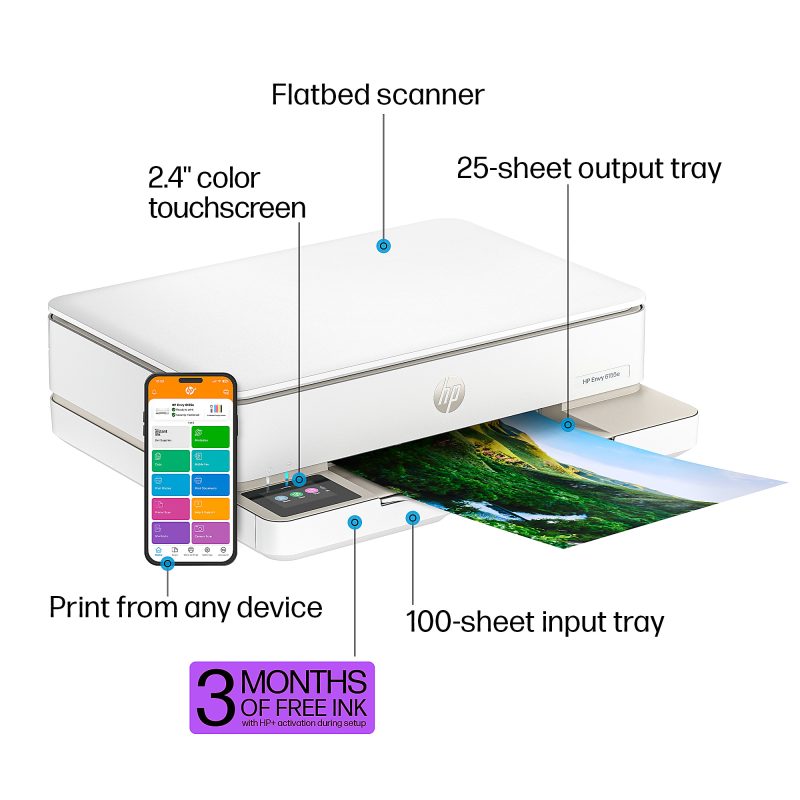HP Envy 6155e Wireless All-in-One Color Inkjet Printer, Print, scan, copy, Duplex printing best for home, 3 months of free ink (714L5A) - Image 6