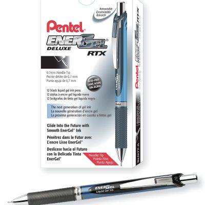Pentel® EnerGel™ Deluxe RTX Retractable Pens, Needle Point, 0.7 mm, Blue Barrel, Blue Ink, Pack Of 12 Pens - Black,12