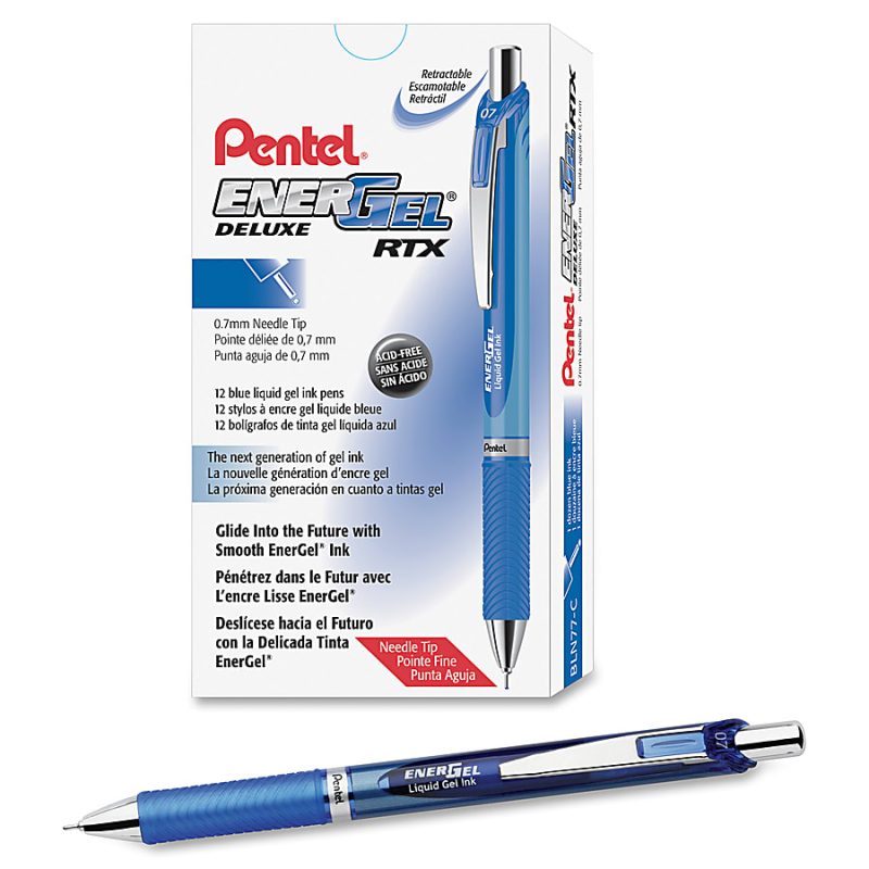 Pentel® EnerGel™ Deluxe RTX Retractable Pens, Needle Point, 0.7 mm, Blue Barrel, Blue Ink, Pack Of 12 Pens - Image 3