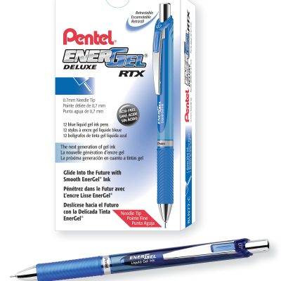 Pentel® EnerGel™ Deluxe RTX Retractable Pens, Needle Point, 0.7 mm, Blue Barrel, Blue Ink, Pack Of 12 Pens - Blue,12