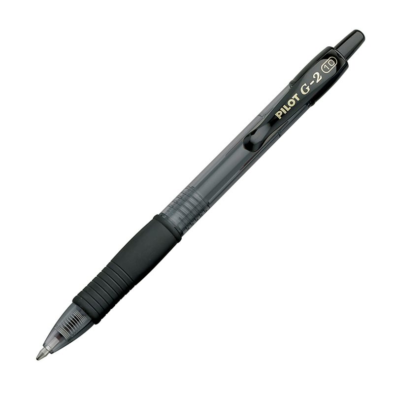 Pilot G2 Retractable Gel Pens, Bold Point, 1.0 mm, Clear Barrels, Black Ink, Pack Of 12 Pens - Image 2