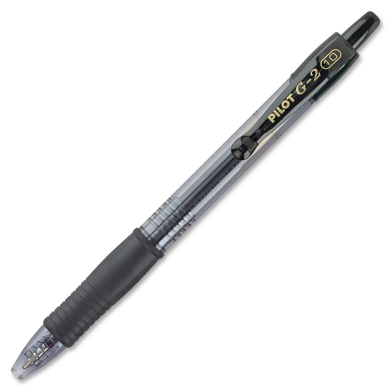 Pilot G2 Retractable Gel Pens, Bold Point, 1.0 mm, Clear Barrels, Black Ink, Pack Of 12 Pens - Image 4