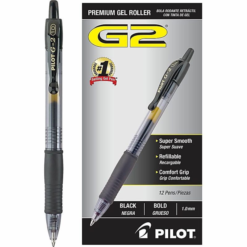 Pilot G2 Retractable Gel Pens, Bold Point, 1.0 mm, Clear Barrels, Black Ink, Pack Of 12 Pens - Image 6