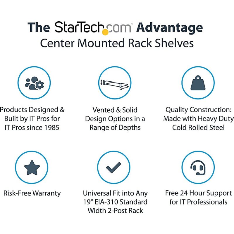 StarTech.com 2U Vented Server Rack Cabinet Shelf - Fixed 14" Deep Cantilever Rackmount Tray for 19" Data/AV/Network Enclosure w/Cage Nuts - Image 2