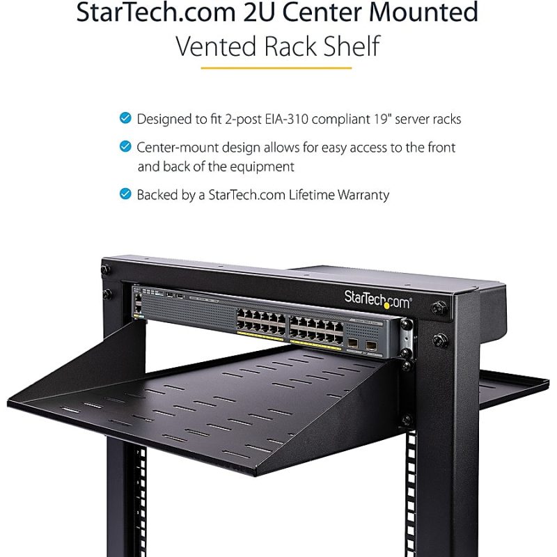 StarTech.com 2U Vented Server Rack Cabinet Shelf - Fixed 14" Deep Cantilever Rackmount Tray for 19" Data/AV/Network Enclosure w/Cage Nuts - Image 6