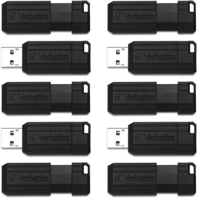 Verbatim® PinStripe USB Flash Drive, 32GB, Black, Pack Of 10