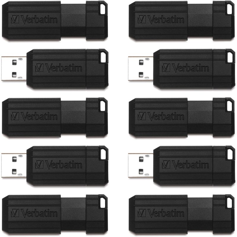 Verbatim® PinStripe USB Flash Drive, 32GB, Black, Pack Of 10