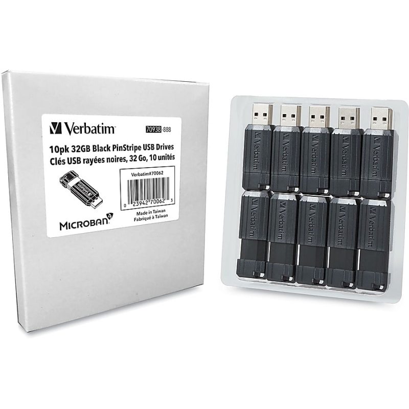 Verbatim® PinStripe USB Flash Drive, 32GB, Black, Pack Of 10 - Image 10