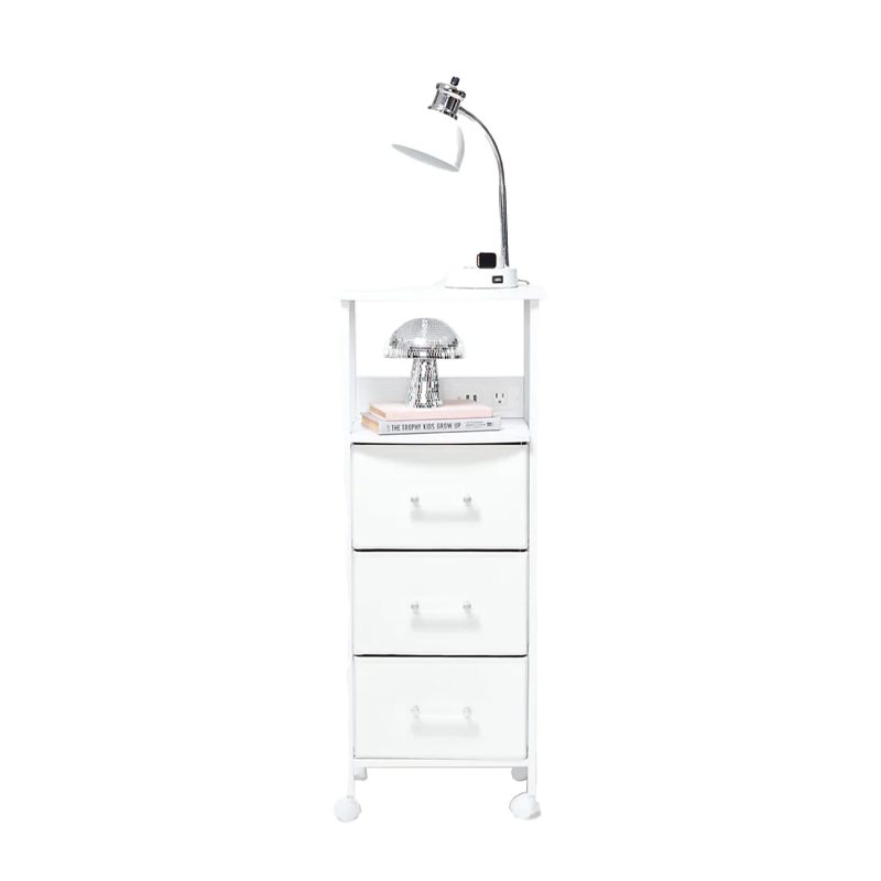 Dormify Sutton Charging 3-Drawer Cart on Wheels, Clear - Clear