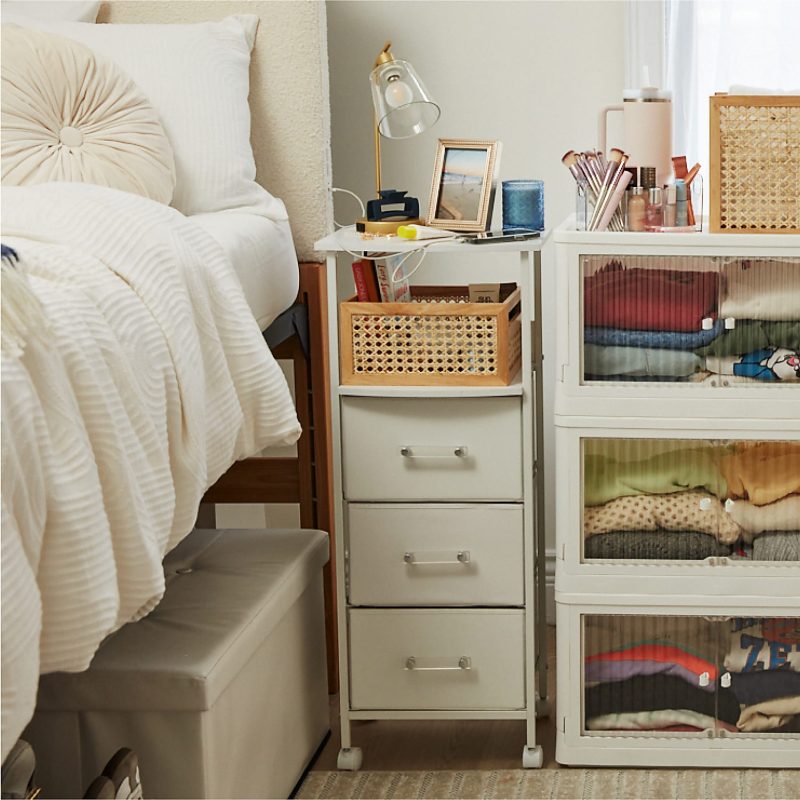 Dormify Sutton Charging 3-Drawer Cart on Wheels, Clear - Image 2