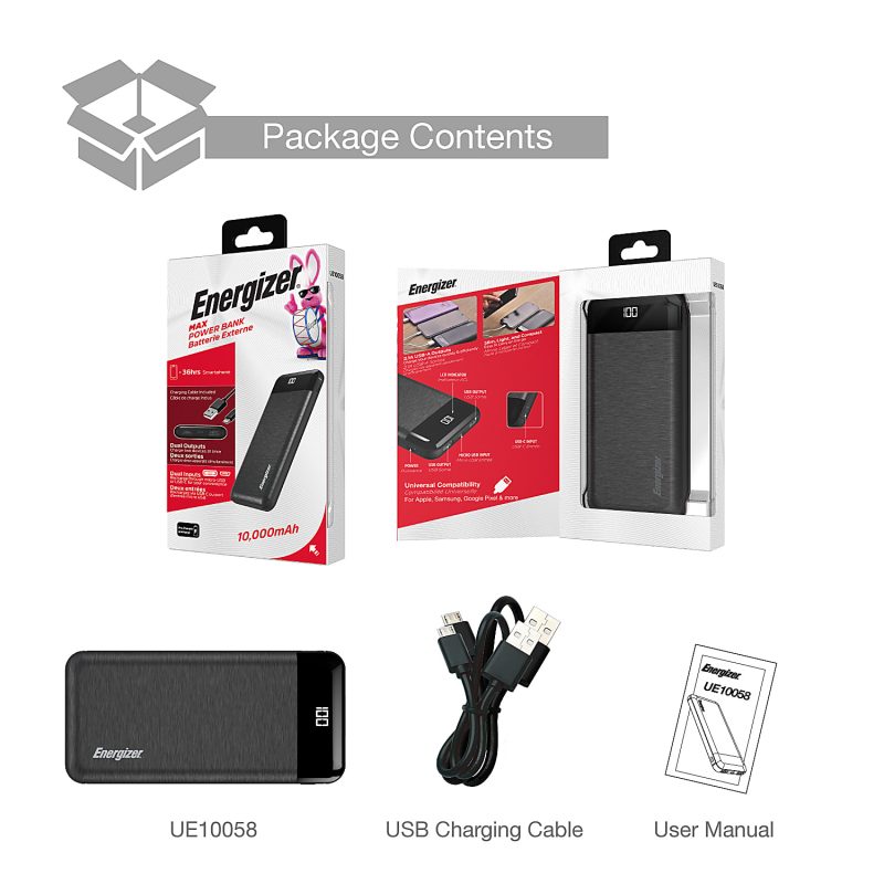 Energizer® 10000mAh Power Bank Charger, Black, UE10058 - Image 2