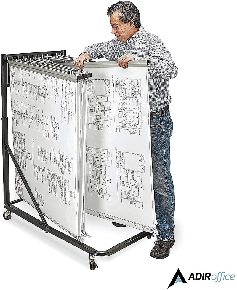 Alpine AdirOffice Blueprint Vertical File Rolling Stand, 46”H x 27”W x 28-1/2”D, Black - Image 8