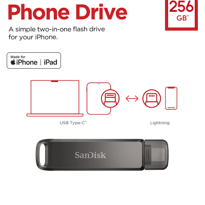 SanDisk Phone Drive, 256 GB, Black