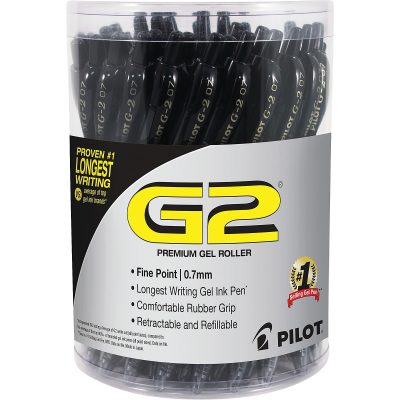 Pilot G2 Retractable Gel Pens, Fine Point, 0.7 mm, Clear Barrels, Blue Ink, Pack Of 12 Pens - Black,36