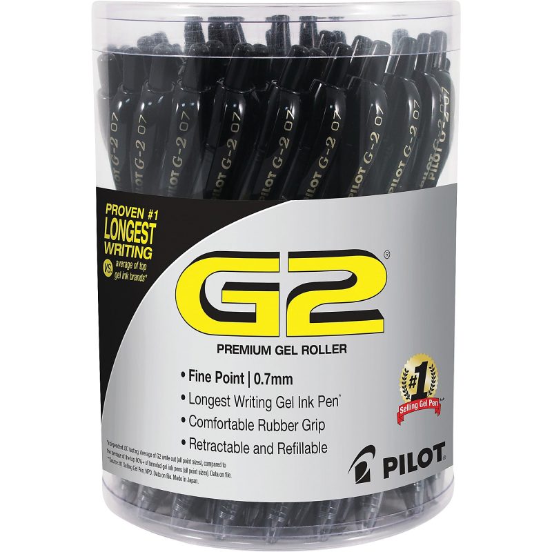 Pilot G2 Retractable Gel Pens, Fine Point, 0.7 mm, Clear Barrels, Blue Ink, Pack Of 12 Pens - Black,36