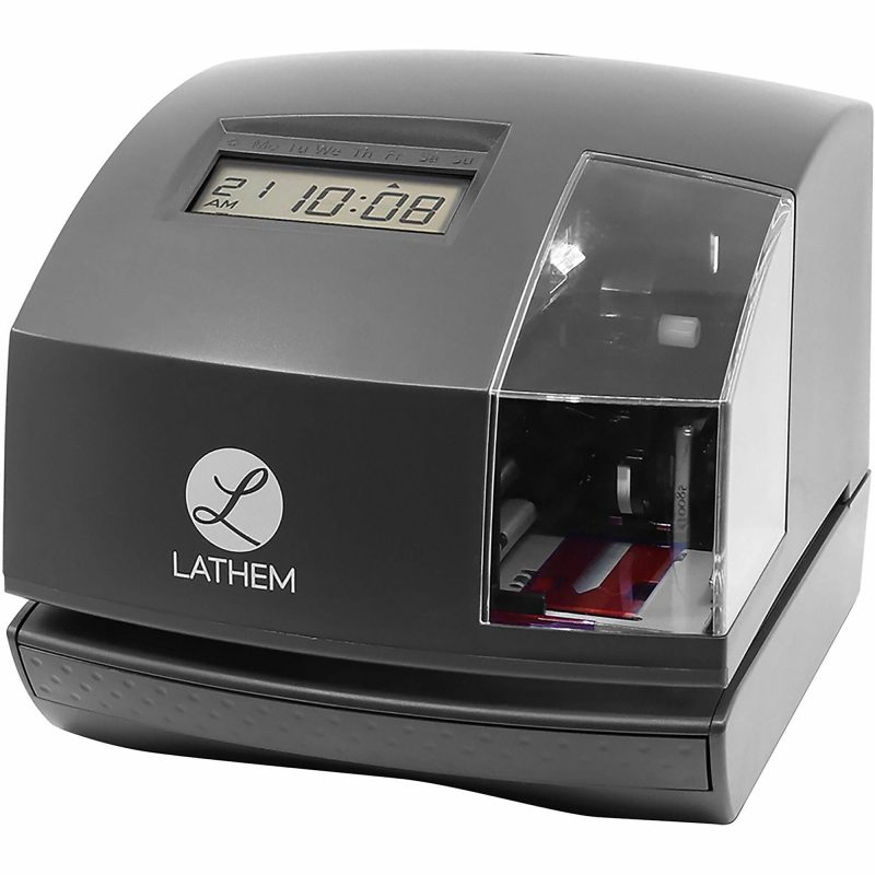 Lathem Atomic Time™ Clock With Tru-Align™, 1600E, Unlimited Employees, 5.7"H x 6.3"W x 7.2"D, Gray - Image 3